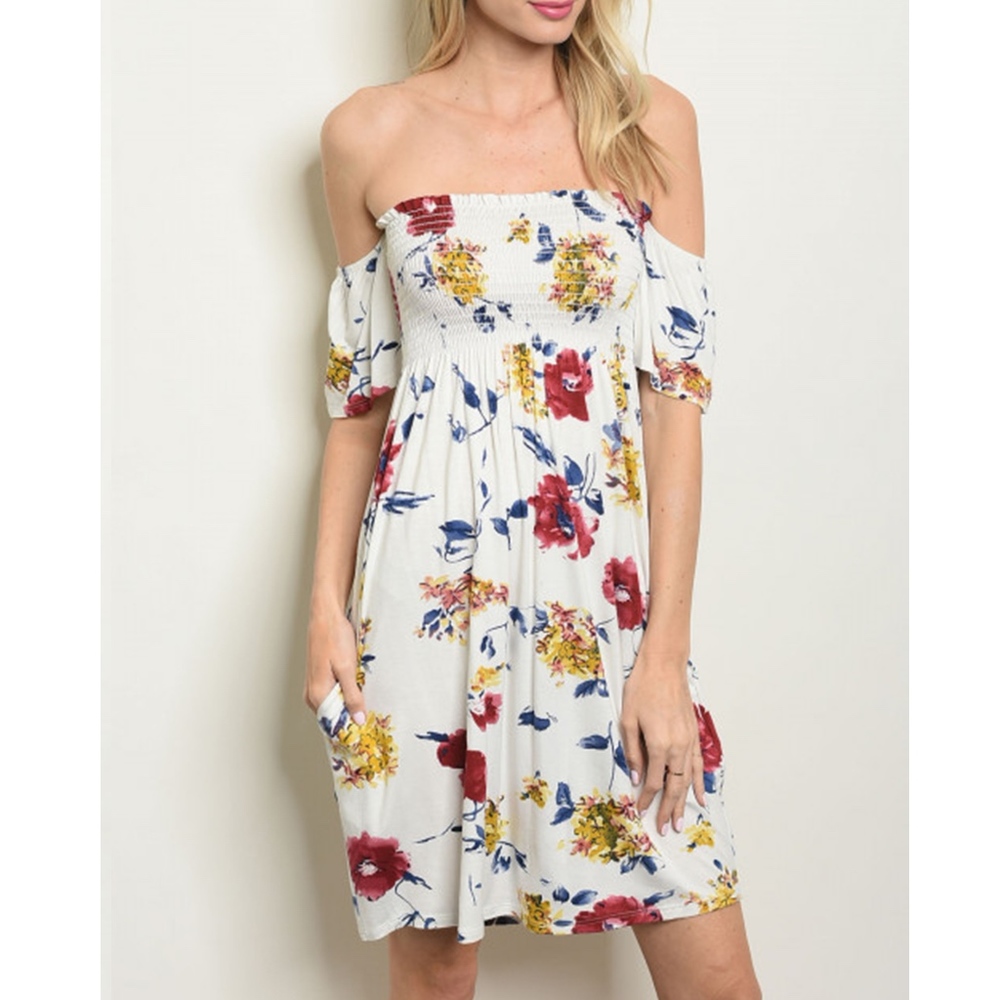 Ivory Floral Off Shoulder Tunic Dress